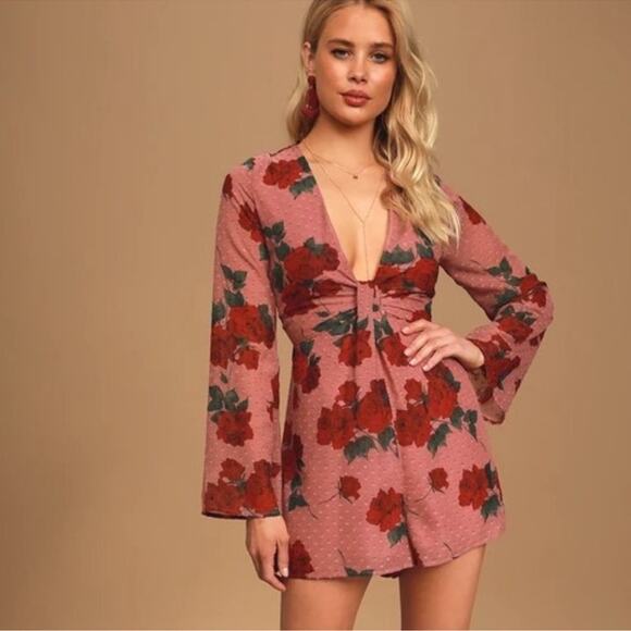 Lulus Romper Red Roses Floral Small Vampire Dark Cottage Eye Catching Moment - Picture 7 of 8